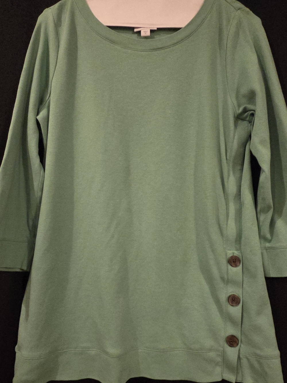 J.Jill Sage Green 3/4 Sleeve Cotton Knit Tunic Top with Side Buttons XS